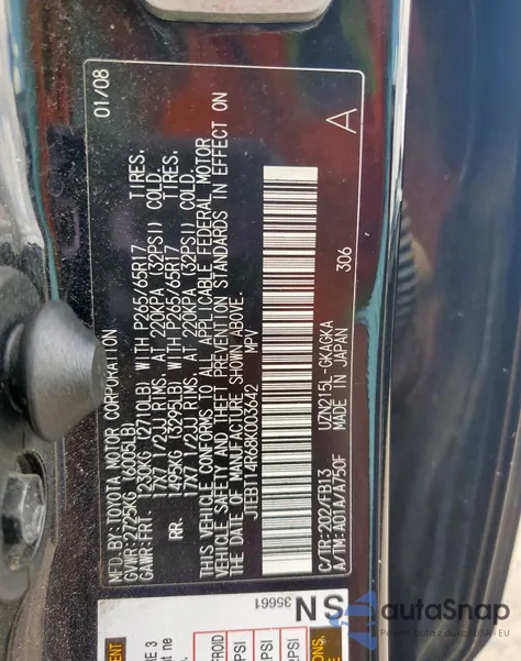 2008 Toyota 4Runner Sr5 from USA, damaged, VIN JTEBT14R68K003642